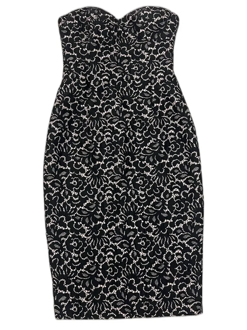 Michael Kors Strapless Black & Cream Lace Sheath Dress Back Zip & Slit Women’s 6